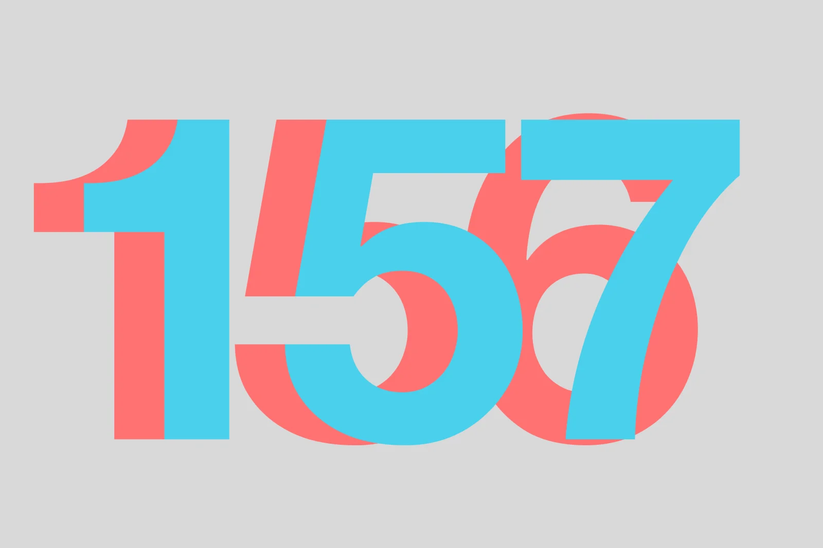 The number 157 in large cyan type layered over the number 156 in coral on a light gray background.