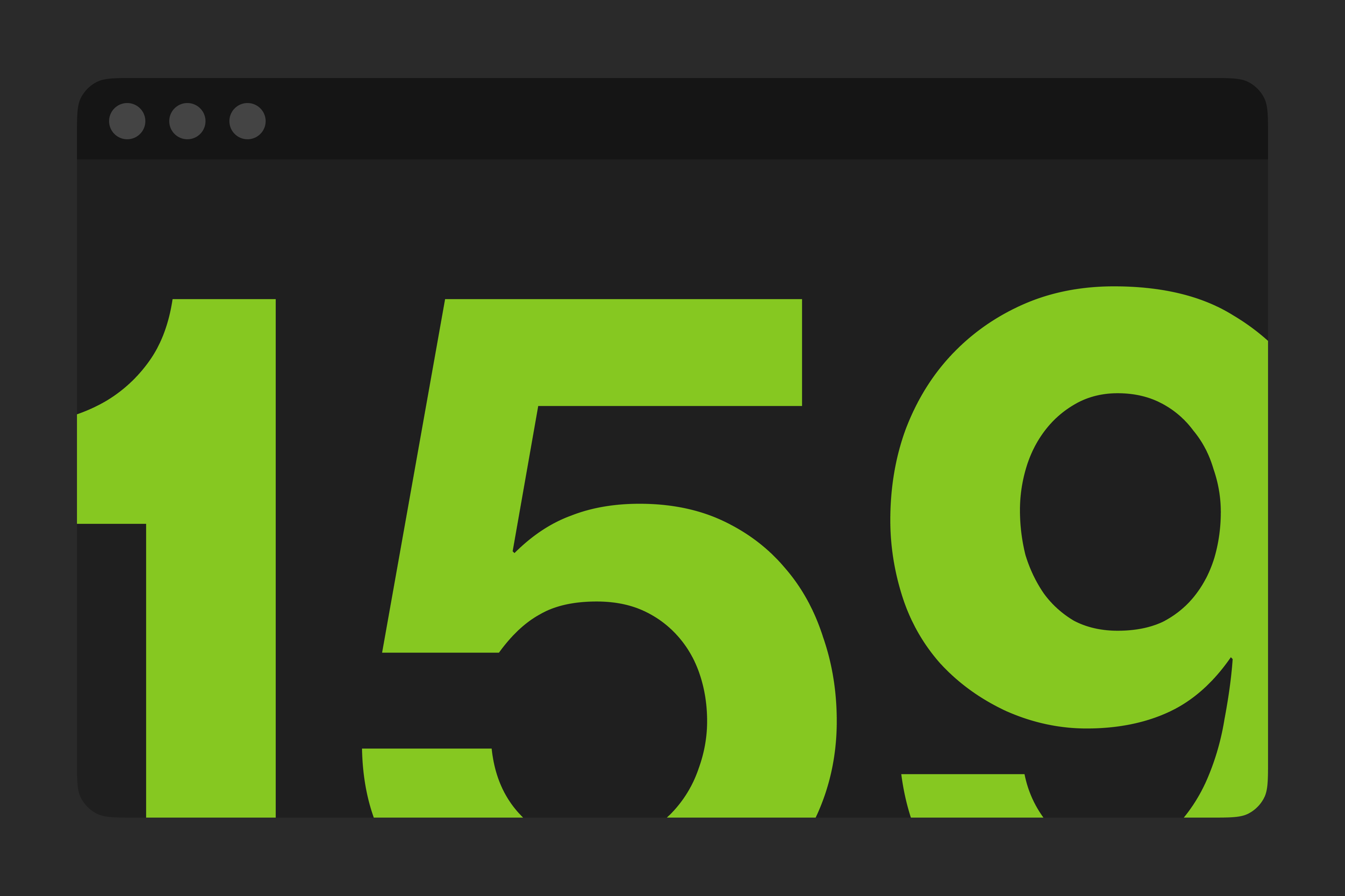 The number 159 in oversized lime green type cropped inside a dark browser window on a charcoal background.