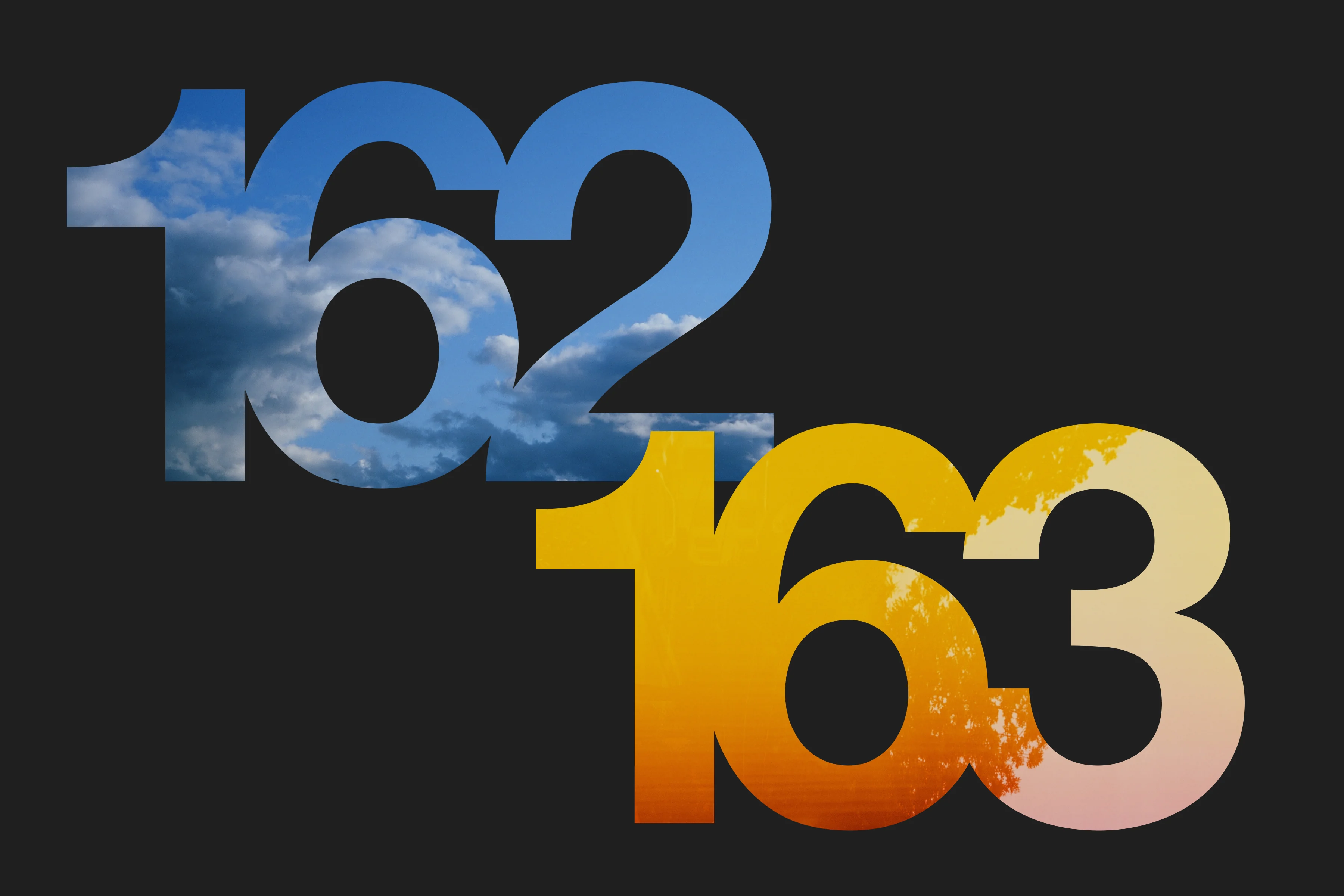 Blue cloud imagery fills 162, overlapping an orange and pale pink 163 on a dark background.